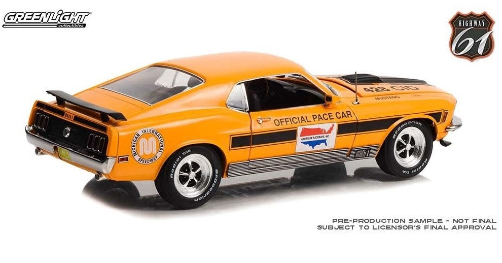 Greenlight 1/64 – Voiture Pace Car Ford Mustang 1970 Michigan Speedway – Neuve, édition Collector