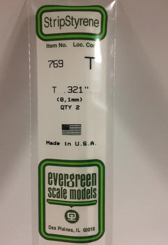 Evergreen 769 T Channel .321" (8.1mm) Strips (2pcs)
