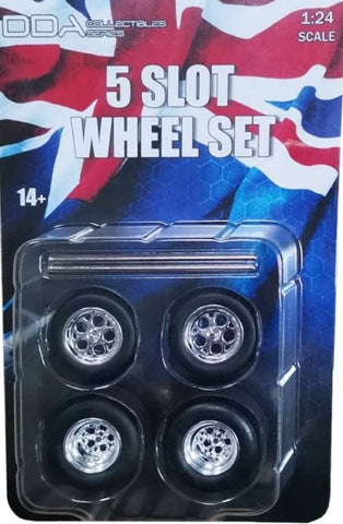 DDA 10 Slot Chrome Wheels w/Tyres and Axles - Set of 4 - 1:24