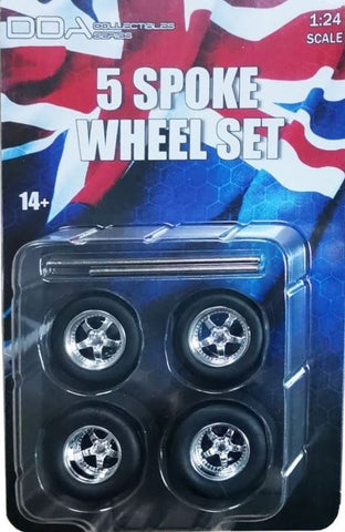 DDA 5 Spoke Chrome Wheels w/Tyres and Axles - Set of 4 - 1:24