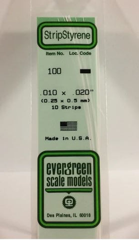 Evergreen 100 .010" x .020" (0.25 x 0.5mm) Strips (10pcs)
