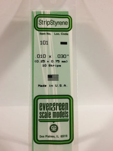 Evergreen 101 .010" x .030" (0.25 x 0.75mm)  Strips (10pcs)