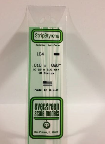 Evergreen 104 .010" x .080" (0.25 x 2.0mm) Strips (10pcs)