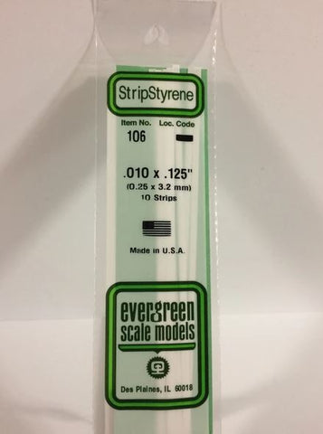 Evergreen 106 .010" x .125" (0.25mm x 3.2mm) Strips (10pcs)