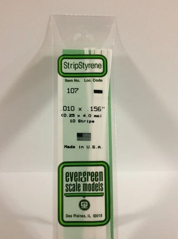 Evergreen 107 .010" x .156" (0.25 x 4.0mm) Strips (10pcs)