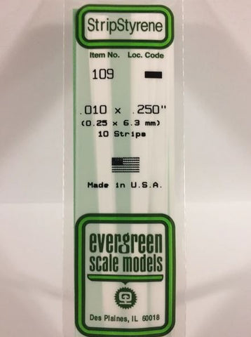 Evergreen 109 .010" x .250" (0.25 x 6.3mm) Strips (10pcs)
