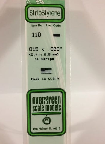 Evergreen 110 .015" x .020" (0.4 x 0.5mm)  Strips (10pcs)