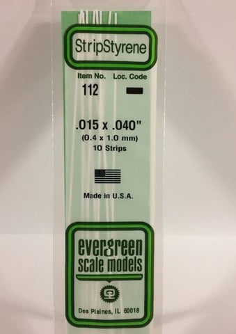 Evergreen 112 .015" x .040" (.38mm x 1mm) Strips (10pcs)