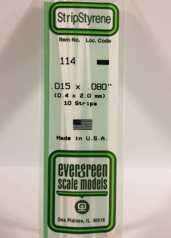 Evergreen 114 .015" x .080" (0.38 x 2.0mm) Strips (10pcs)