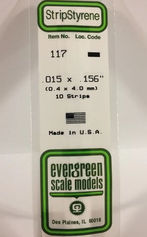 Evergreen 117 .015" x .156" (0.38 x 4.0mm) Strips (10pcs)