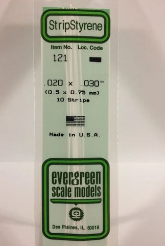Evergreen 121 .020" x .030" (0.5mm x 0.75mm) Strips (10pcs)
