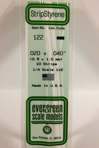 Evergreen 122 .020" x .040" (.5mm x 1mm)  Strips (10pcs)