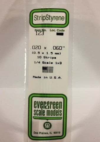 Evergreen 123 .020" x .060" (.51mm x 1.5mm) Strips (10pcs)
