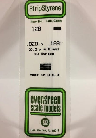 Evergreen 128 .020 X .188 (0.5 x 4.8mm) Strips (10pcs)