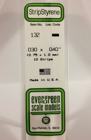 Evergreen 132 .030" x .040" (.76mm x 1mm) Strips (10pcs)