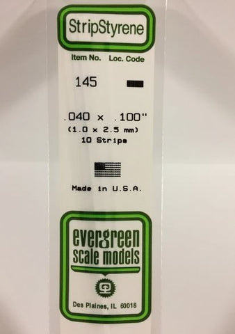 Evergreen 145 .040" x .100" (1mm x 2.5mm) Strips (10pcs)