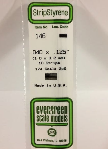 Evergreen 146 .040" x .125" (1.0 x 3.2mm) Strips (10pcs)