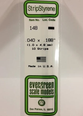 Evergreen 148 .040" x .188" (1.0mm x 4.8mm)  Strips (10pcs)