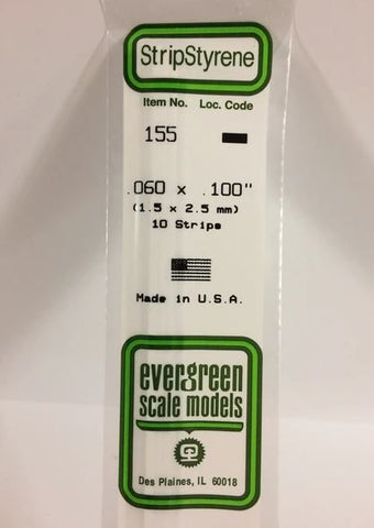 Evergreen 155 .060" x .100" (1.5 x 2.5mm) Strips (10pcs)