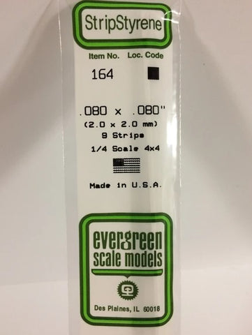 Evergreen 164 .080" x .080" / 2 x 2mm Square (9pcs)