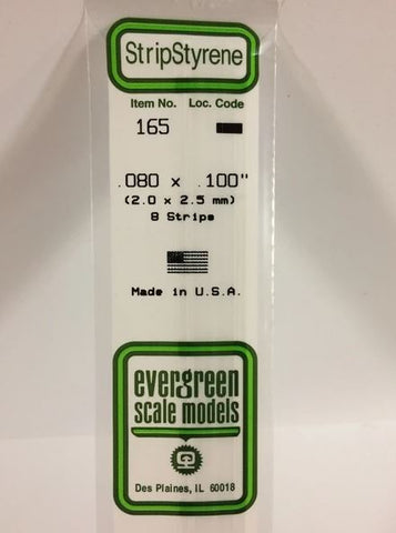 Evergreen 165 .080" x .100" (2mm x 2.5mm) Strips (8pcs)