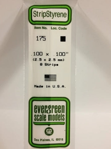 Evergreen 175 .100 x .100" / 2.5 x 2.5mm Square (8pcs)