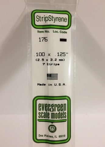 Evergreen 176 .100" x .125" (2mm x 3.2mm) Strips (7pcs)