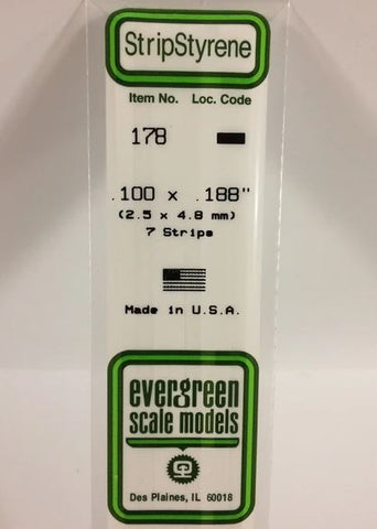 Evergreen 178 .100" x .188" (2mm x 4.8mm) Strips (7pcs)