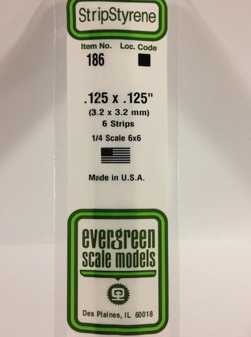 Evergreen 186 .125" x .125" / 3.2 x 3.2mm Square (6pcs)