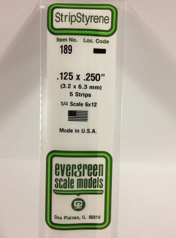 Evergreen 189 .125" x .250" (3.2 x 6.3mm) Strips (5pcs)
