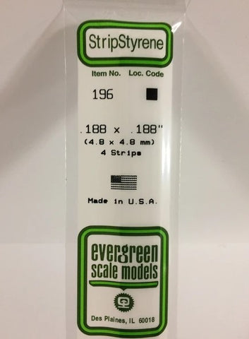 Evergreen 196 .188" x .188" / 4.8 x 4.8mm Square (4pcs)