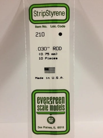 Evergreen 210 .030" / .75mm OD Solid Rod (10pcs)