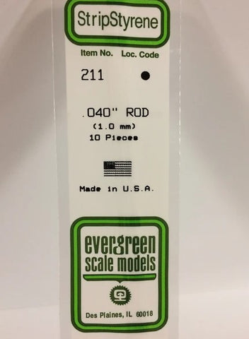 Evergreen 211 .040" / 1mm OD Solid Rod (10pcs)