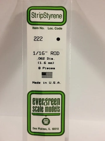 Evergreen 222 .062" / 1.6mm OD Solid Rod (8pcs)