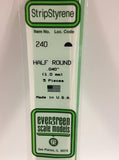 Evergreen 240  .040&quot; (1mm) 1/2 Round (5pcs)