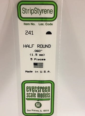 Evergreen 241 .060" (1.5mm) 1/2 Round (5pcs)