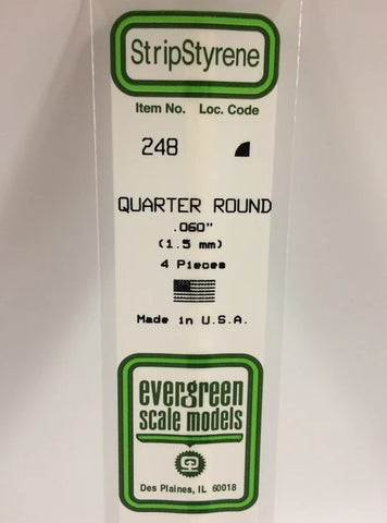 Evergreen 248 .060" (1.5mm) Qtr Round (4pcs)