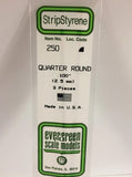 Evergreen 250 .100" (2.5mm) Qtr Round (3pcs)