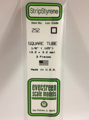 Evergreen 252 .125" / 3.2mm Square Tube (3pcs)