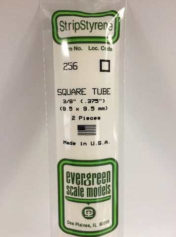 Evergreen 256 .375" (9.5mm) Square Tubing (2pcs)