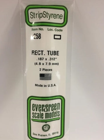 Evergreen 258 .188"  x .312" (4.8mm x 7.9mm) Rectangle Tubing (2pcs)
