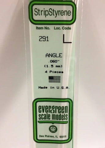 Evergreen 291 .060 / 1.5mm L Angle (4pcs)
