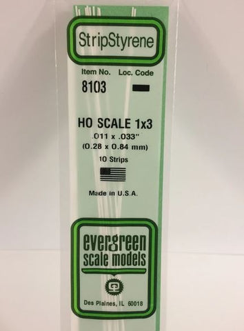 Evergreen 8103 .011" x .034" Ho Scale Strip
