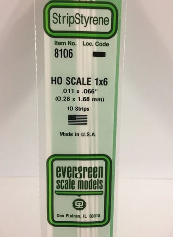 Evergreen 8106 .011" x .066" Ho Scale Strip