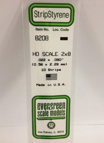 Evergreen 8208 .022" X .090" Ho Scale Strip