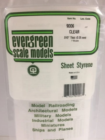 Evergreen 9006  .010 / .25mm Clear Styrene Sheet (2pcs)
