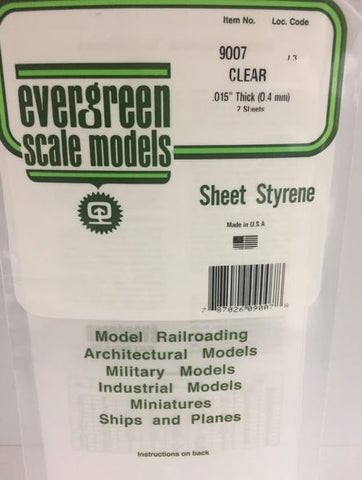Evergreen 9007  .015" (0.38mm) Clear Sheet (2pcs)