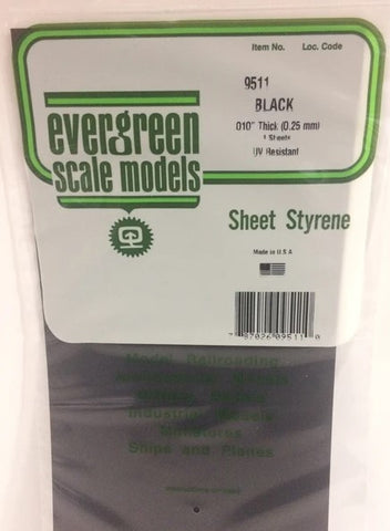 Evergreen 9511 .010" / .25mm Thick Black Sheet (4pcs)