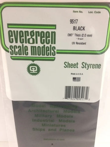 Evergreen 9517 .080&quot; / 2mm Thick Black Sheet (1pc)